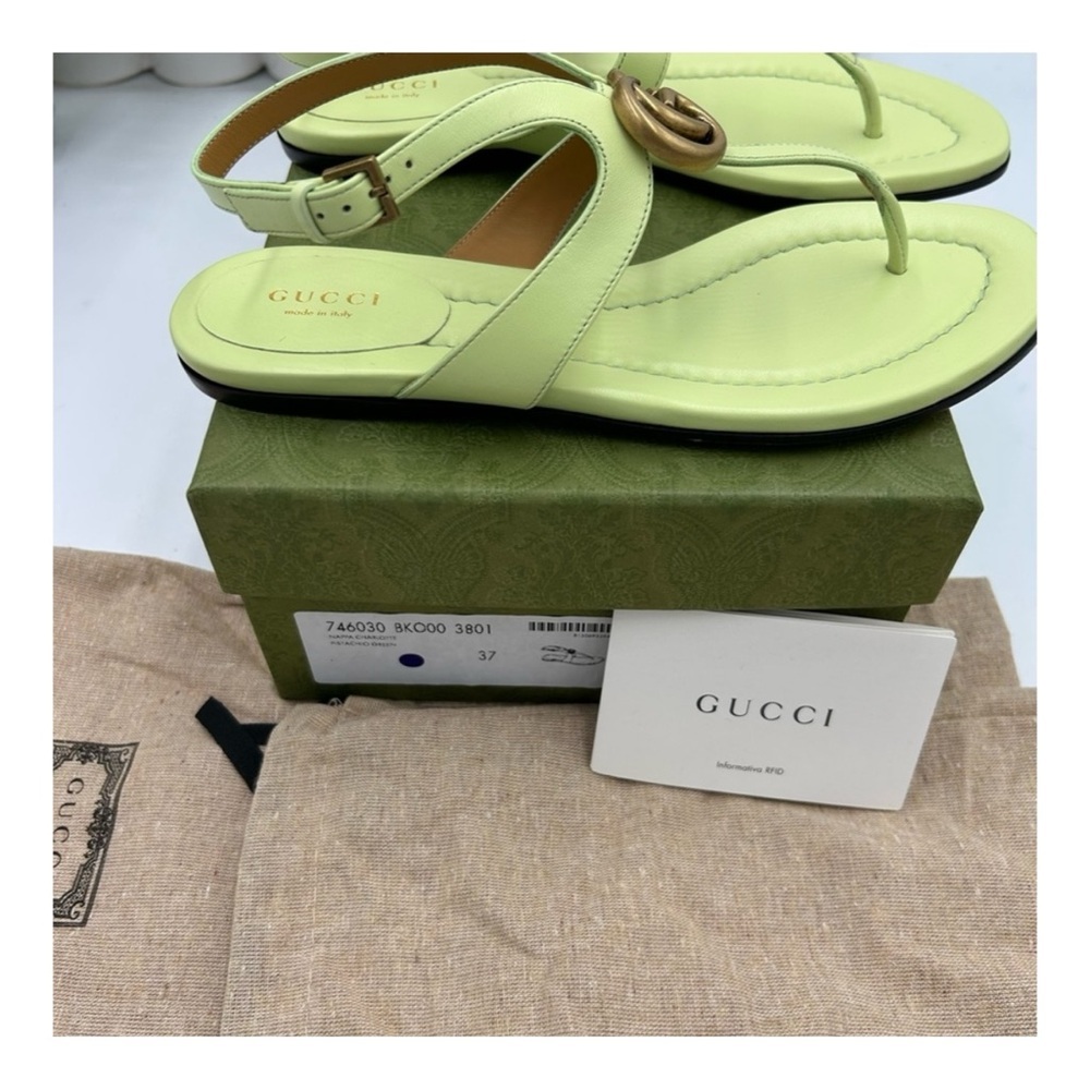 Gucci, GG Marmont, leather thong, sandals, pistachio size 37 made Italy - Picture 4 of 6